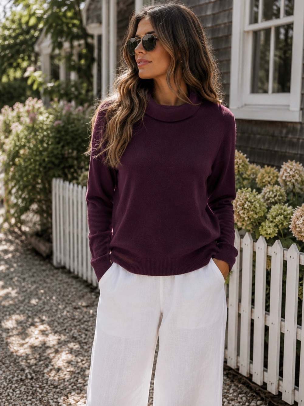 Talbots 100% Cashmere Deep Plum Cowl-Neck Sweater
